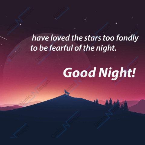 Night vision sky, star, moon and mountains view beautiful nature background, Good Night text with quotes in foreground