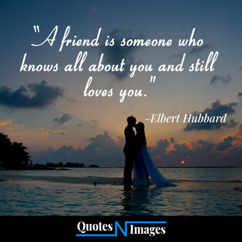 A friendship cum love quotes written by Elbert Hubbard | A romantic couple kissing each other standing on the sea beach in the twilight