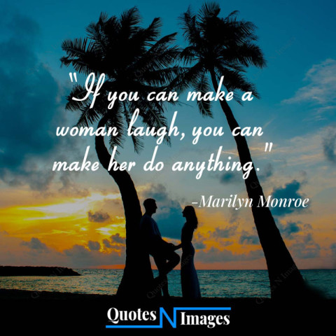 Love quotes written by Marilyn Monroe | A romantic couple standing holding hands on the sea beach in the twilight evening