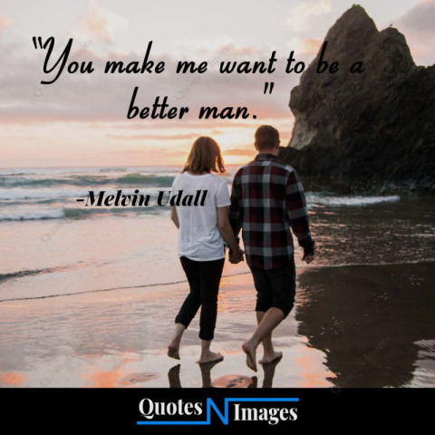 Love quotes written by Melvin Udall | A romantic couple walking holding hands on the sea beach in the twilight evening