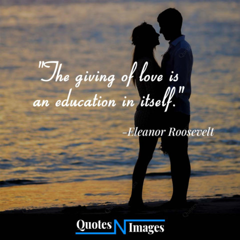 Love quotes written by Eleanor Roosevelt | A romantic couple standing on the sea beach in the twilight evening