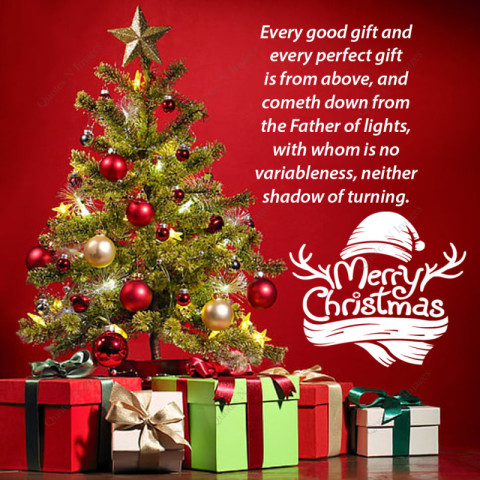 Merry Christmas - A Christmas quotes with background of Christmas tree and gifts