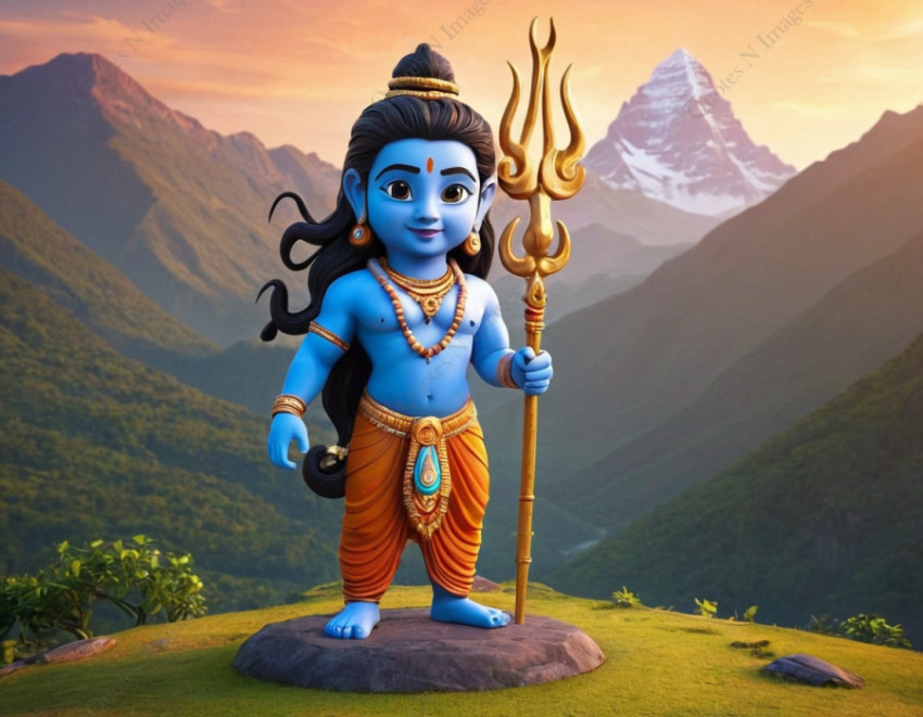 God shiva 3d cute cartoon character wallpaper mountain background shiv ji mahadev