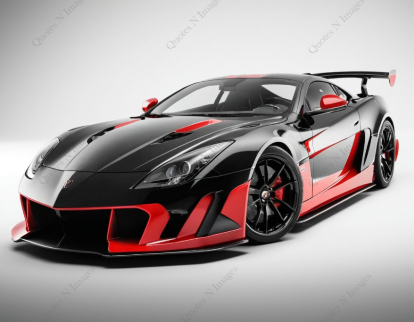 A red and black highspeed sports car white background behind it