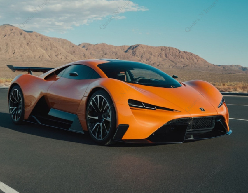 A orang color highspeed sports car is running on the high way