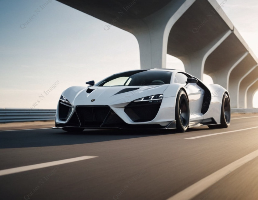 A white color highspeed sports car is running on the high way