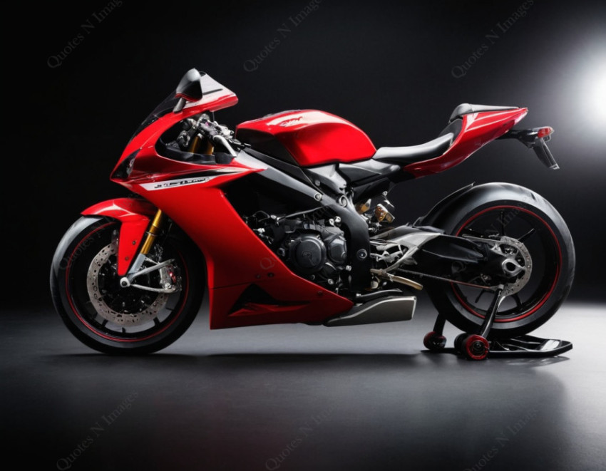 A black and red sports motorcycle super bike standing on the showroom