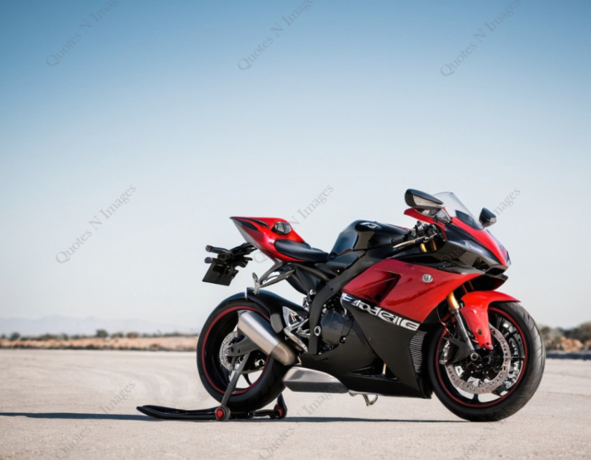 A black and red sports motorcycle super bike standing on the road