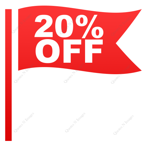 20 Percent off flag style red color special discount offer sale banner with transparent background