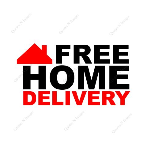 Free Home Delivery text color Black and Red with red color home logo transparent vector sticker