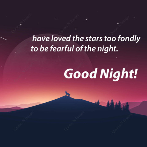 Night vision sky, star, moon and mountains view beautiful nature background, Good Night text with quotes in foreground