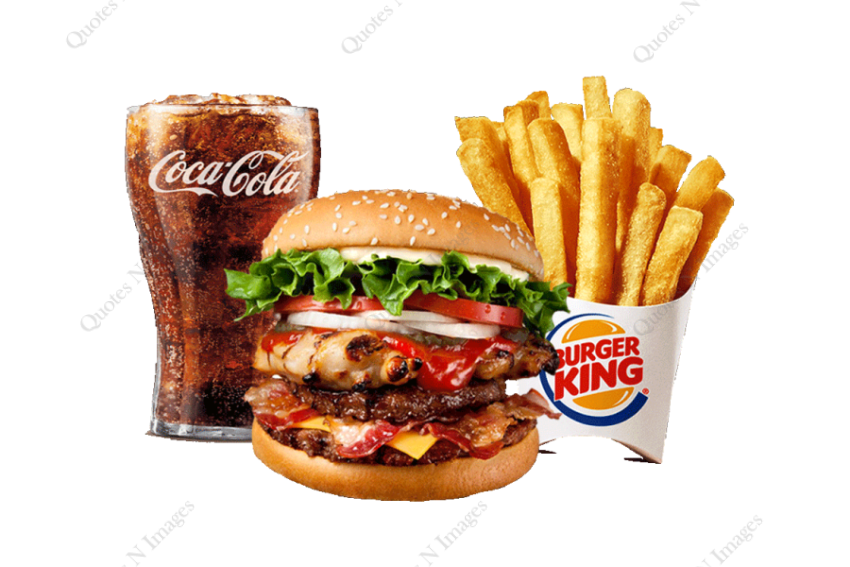 Checken Burger, French fries and Cocacola Cold Drinks transparent png