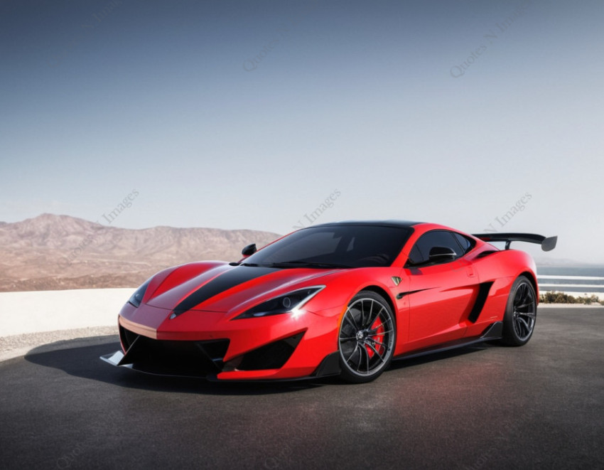 A red and black highspeed sports car ready to drive on the road