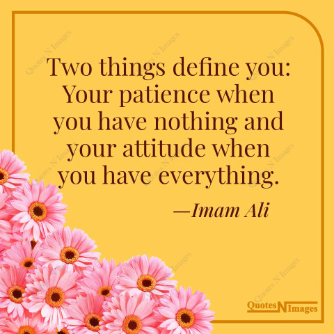 Powerful life quotes written by Imam Ali |  yellow background with pink flowers